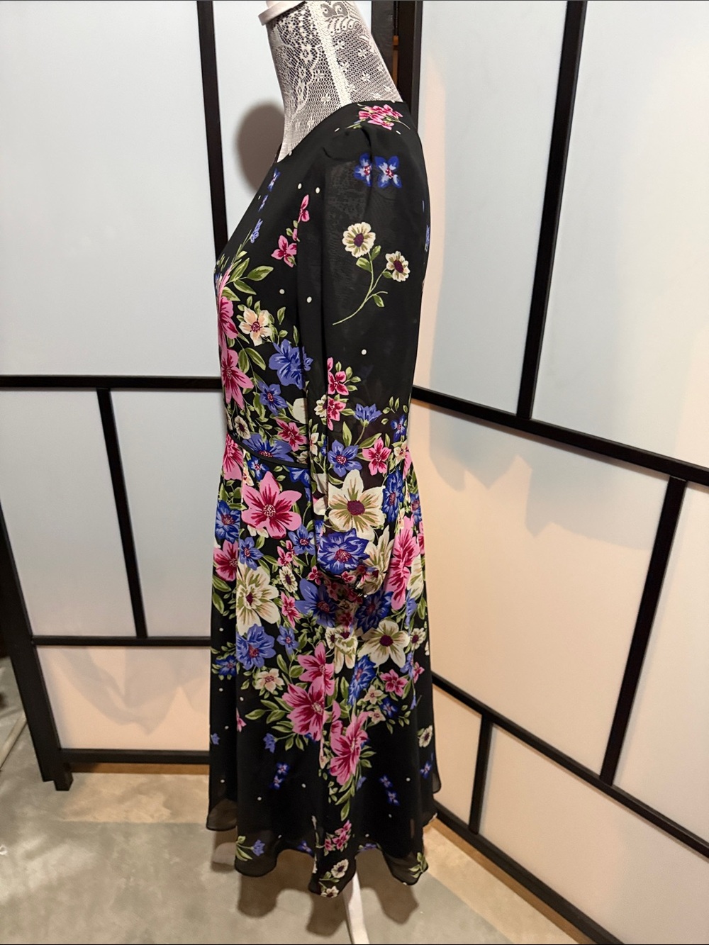 Jessica Howard Black Floral Midi Dress with Pink & Blue Flowers - Picture 2 of 5